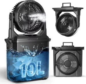 10L Bucket Portable Misting Air Cooling Fan 20000mAh Rechargeable Camping Fan 7 RGB Light Modes Outdoor Camping Fan for Travel