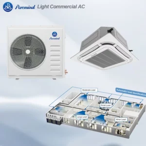 220V 380V T1 T3 18K to 60K BTU Ceiling Cassette Air Conditioner with Remote Control and LED Display for Shops and Restaurants
