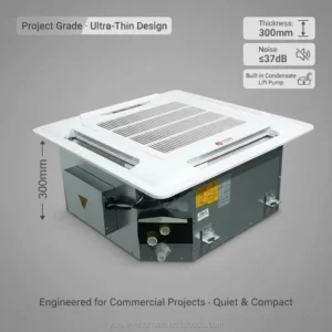 2380m³/h Airflow 4-Way Ceiling Cassette Fan Coil Unit with Built-in Drain Pump for Hotel Office Project HVAC System