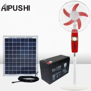 Air Conditioner Solar Fan 16 18 Inch DC 12v DC to AC Low Watt Standing Fan Battery Charger Electric Fan With LED Light Bulb