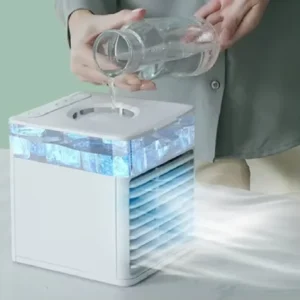Air Cooler with Humidifier & 7 Color LED Lights 3 Speed Portable Evaporative Cooling Fan Mini AC Fan for Office Bedroom Travel