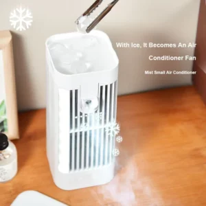 Dual Fan Personal Mini Air Cooler Table Top USB Cable Air Conditioner Night Light Design ABS Portable for Car Interior Use