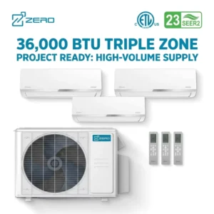 Energy Saving 36000 BTU Triple Zone Multi Split Air Conditioner 23 SEER2 WiFi Smart Control ETL Listed Wall Mounted HVAC Unit