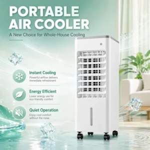 Evaporative Air Cooler Mobile Air Conditioner Fan Water-Cool Household Cooling for Car Garage Hotel Plastic Material