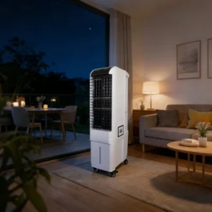 Green Evaporative Air Cooler Three Side Cooling Pads Strong Airflow 5000cmh