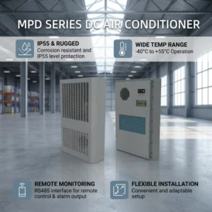High Efficiency DC 48V Inverter DC Motor Telecom Cabinet Air Conditioner 1500W R134a Outdoor Base Station Enclosure Cooling