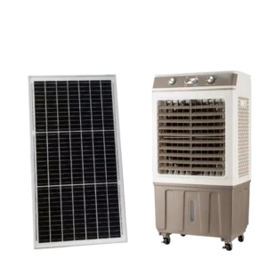 Lithium Battery Solar Powered DC 12V Portable Air Conditioner Cooler Fan 50L Water Reservoir 6000M3/h LCD Manual Control Outdoor