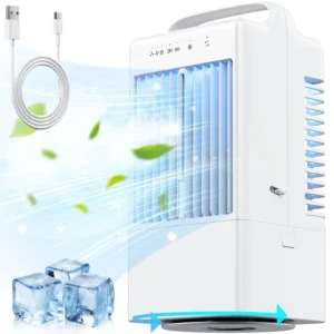 Mobile Air Conditioner 4 in 1 Quiet Portable Air Cooler 3 Speeds Mist Modes 90° Oscillation USB 2 4H Timer 900ml Tank