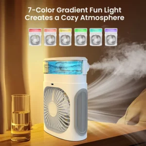 Portable Mini Misting Fan Rechargeable 6 Holes Water Spray Desktop Air Conditioner with 7 Color LED Light Silent Cooling