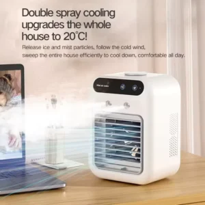 Portable Personal Air Conditioner Rechargeable Lithium Battery Powered Evaporative Cooling Humidifying Outdoor Use