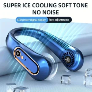 Portable Wearable Neck Fan 100 Levels Adjustable Speed USB C Rechargeable 4000mAh Digital Display Silent Cooling Fan