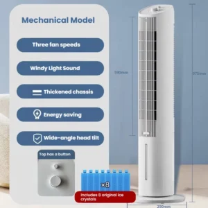 Tower Cooling Fan with 3L Water Tank 75W Evaporative Air Cooler with Mechanical or Remote Control Oscillating Cooling Fan EU