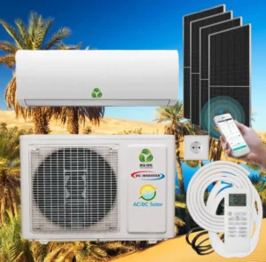 4pcs 550W Solar Panels 12000BTU 1.5HP 1 Ton ACDC Hybrid Solar Air Conditioner Under 60 Noise Indoor Use WiFi