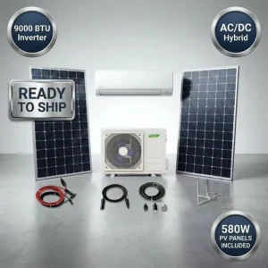 9000 BTU Hybrid AC DC Solar Air Conditioner Full Kit with 580W PV Panels No Battery Needed for Small Office