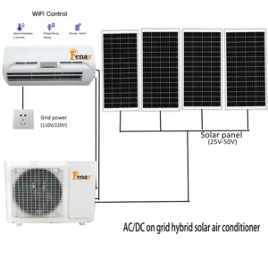 ACDC Solar Air Conditioner on Grid DC Inverter Type 12000 BTU Cooling Heating with EER 4.7 and COP 5.2